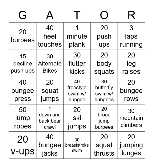 Gator Bingo Card