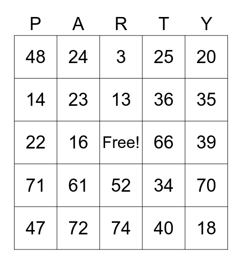 American Girl Bingo Card