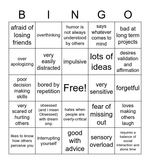 Abby’s Bingo Card