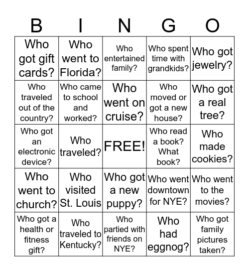 Bridgeport New Year Bingo Card