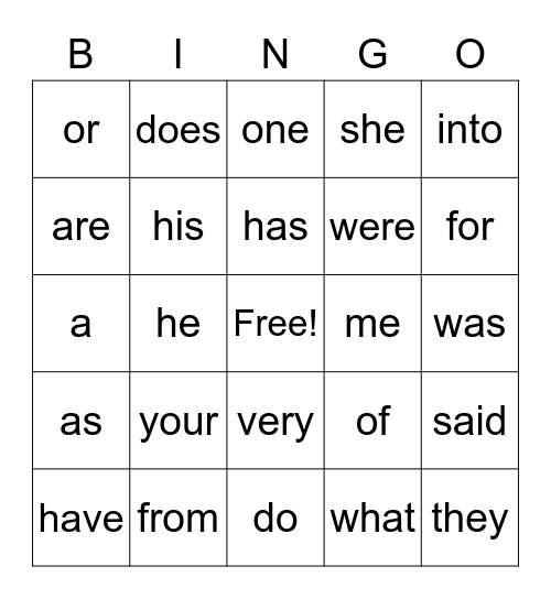 Sight word BINGO Card