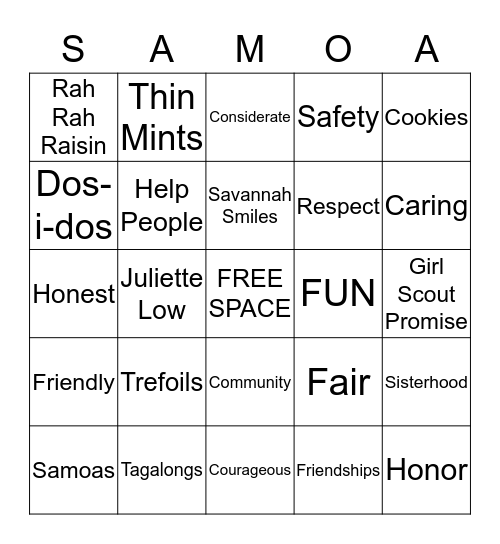 Girl Scout Cookies Bingo Card