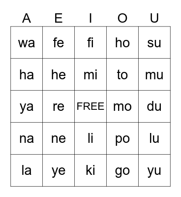 Phonics Bingo Card