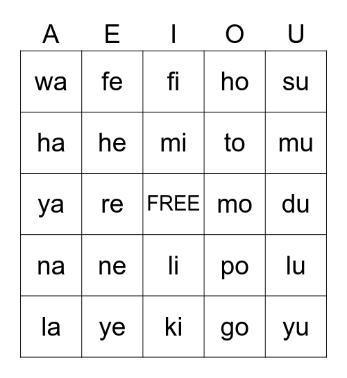 Phonics Bingo Card