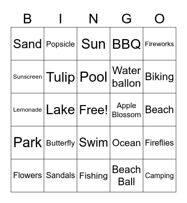 Spring and summer Bingo Card