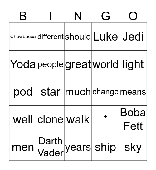 Star Wars Bingo Card