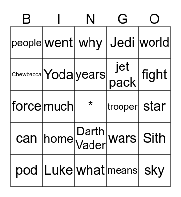 Star Wars  Bingo Card