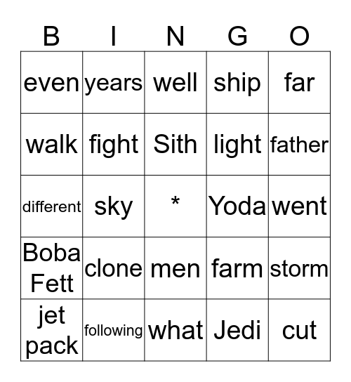 Star Wars Bingo Card