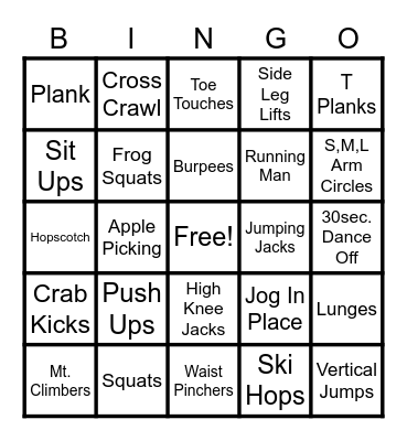 Fitness BINGO Card