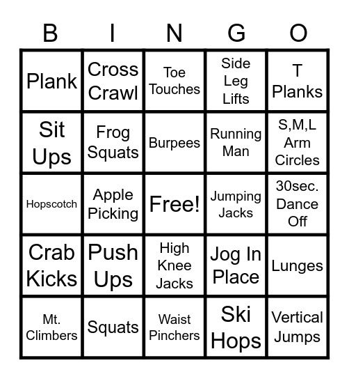 Fitness BINGO Card