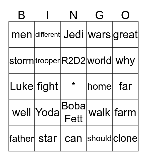 Star Wars Bingo Card