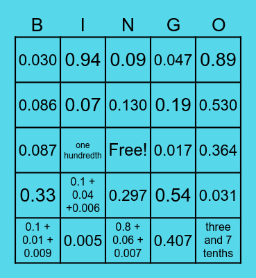 Decimal Place Value and Expanded Form Bingo Card