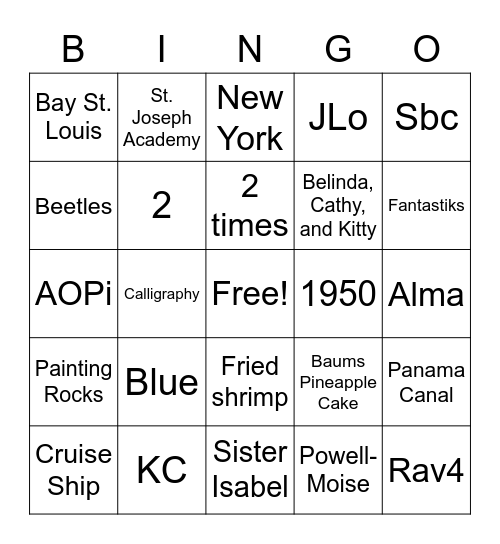 All About Patti Bingo Card