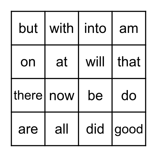 First Grade Sight Words Bingo Card