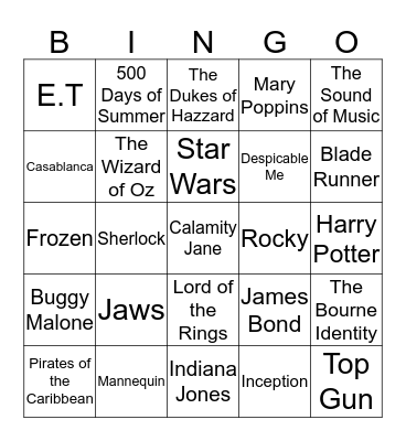 Soundtrack Bingo Card