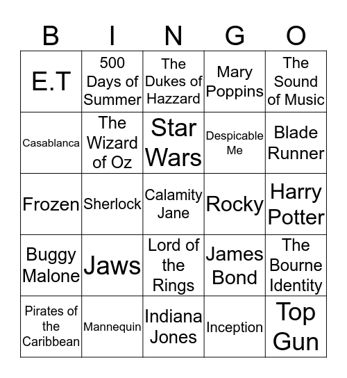 Soundtrack Bingo Card