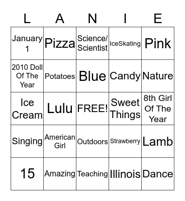 Lanie's Birthday Bingo Card