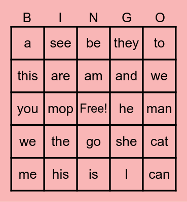 Sarielle Sight Words Bingo Card