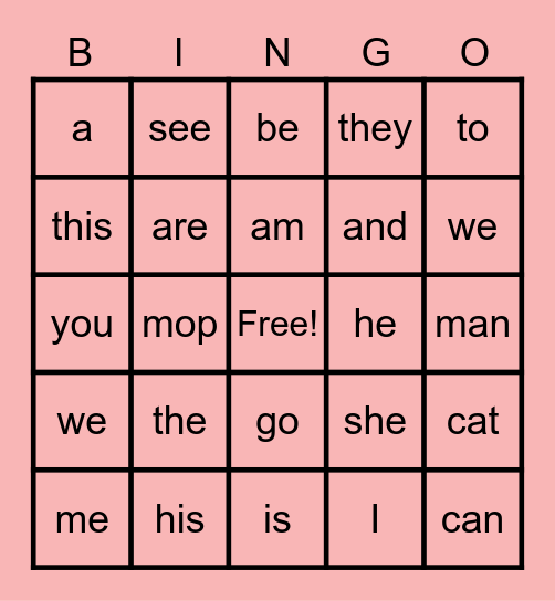 Sarielle Sight Words Bingo Card