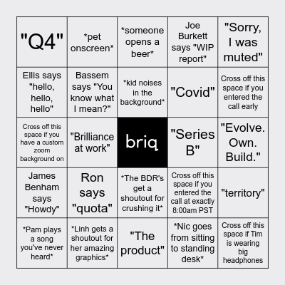 Briq Rev Summit Buzzword Bingo Card