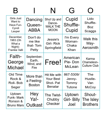 Party Faves & Classics Bingo Card