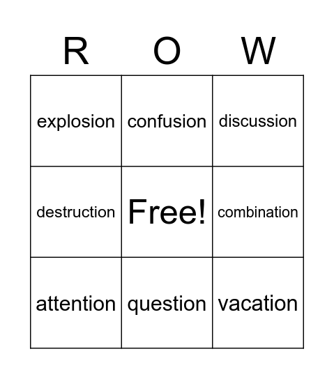 TION and SION words Bingo Card