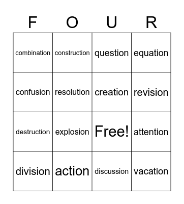 TION and SION words Bingo Card