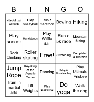 Fun & Fitness Bingo Card