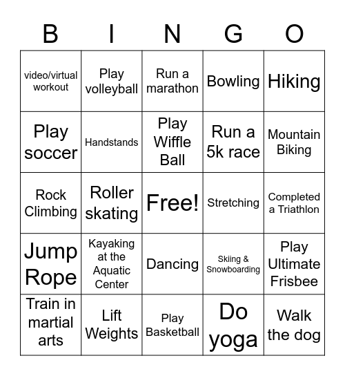 Fun & Fitness Bingo Card