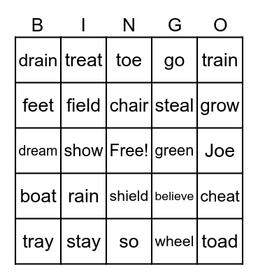 Vowel Friends Reading Bingo Card