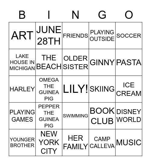 LILY LEBER Bingo Card