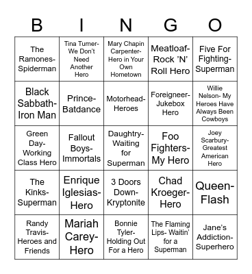 Total-Quiz.com Presents: Radio Bingo Heros Bingo Card