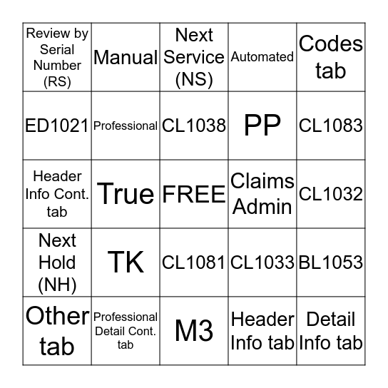 IPP Host Hold Codes Bingo Card