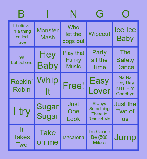 One Hit Wonders Bingo Card