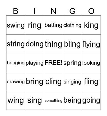 BINGO with -ING words Bingo Card