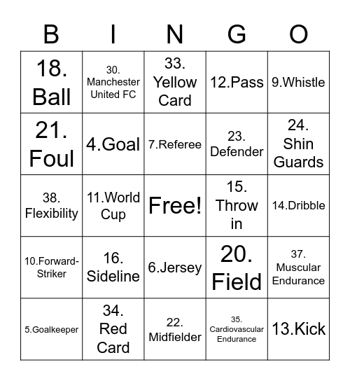 Huffman Soccer Bingo 2 Bingo Card