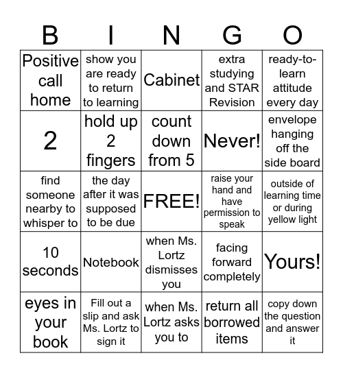 Lortz Bingo Card