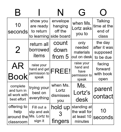 Lortz Bingo Card