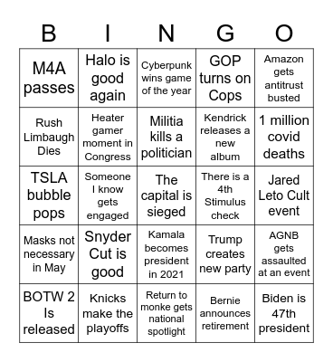 2021 Bingo Card