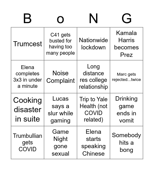 2021 Trumnbull Bongers Bingo Card