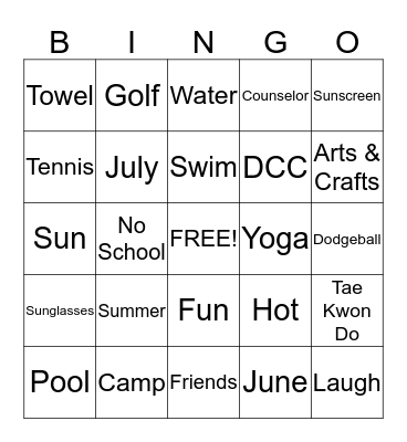 Summer Camp Bingo Card