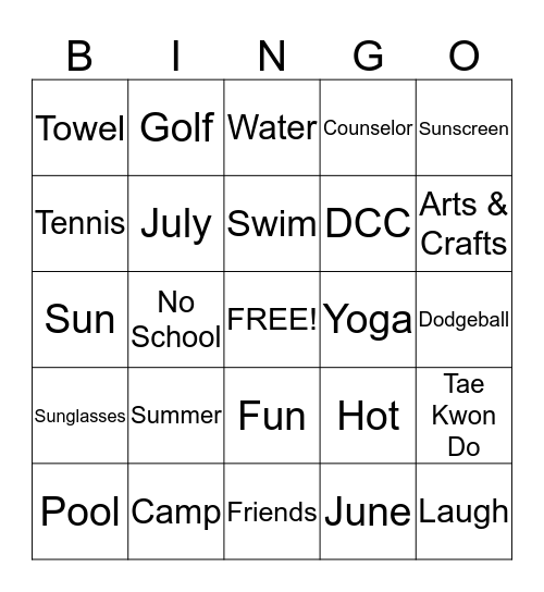 Summer Camp Bingo Card