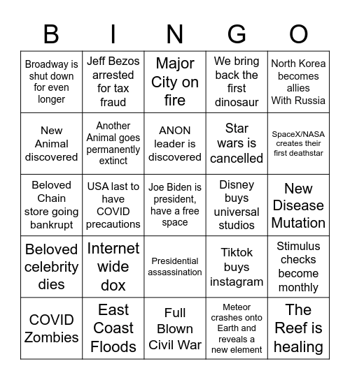 2021 Bingo Card