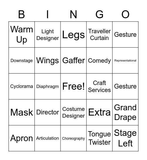Stage & Film Terms Bingo Card
