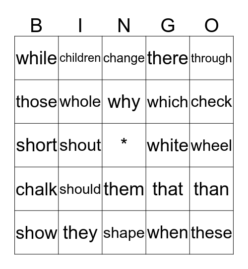 Ch, Sh, Th, Wh Bingo Card