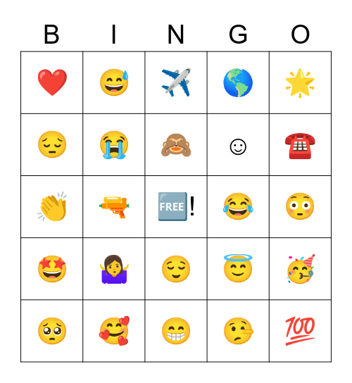 Cam’s Emojis Bingo Card