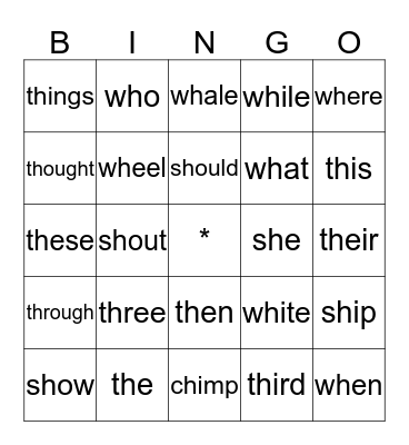 Ch, Sh, Th, Wh Bingo Card