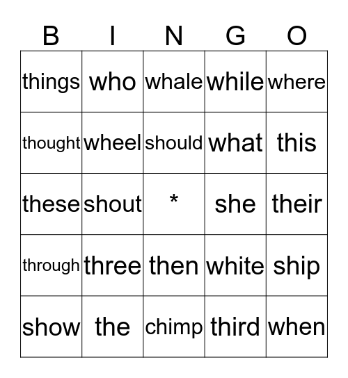 Ch, Sh, Th, Wh Bingo Card