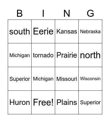 Review the Midwest Bingo Card