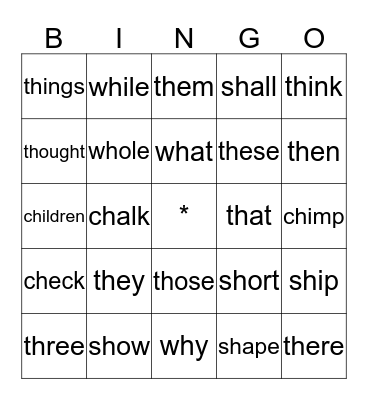 Ch, Sh, Th, Wh Bingo Card
